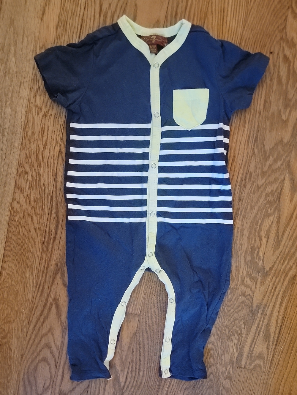 7 For All Mankind Navy and Yellow Trim Striped One-Piece
